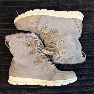 Sorel Suede Fur-Lined Winter Ankle Boots - Taupe